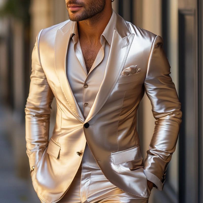 Men's Elegant Satin Peak Lapel Single-breasted Slim-fit Blazer 9877214724280
