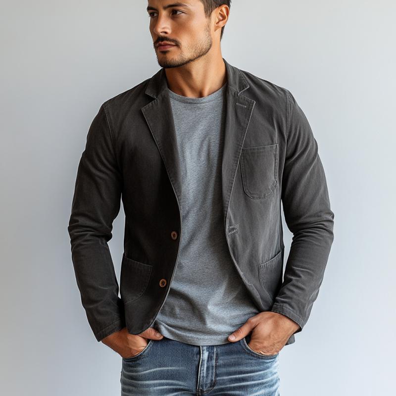 Men's Vintage Casual Cotton Lapel Single Breasted Blazer 9886816469176