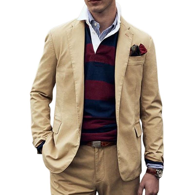 Men's Vintage Khaki Notched Lapel Blazer 9885840015544