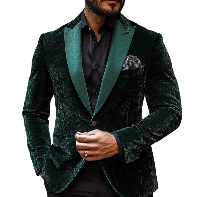 Men's Classic Retro Gentleman Collar Stitching Satin Slim Velvet Blazer 9273156436152