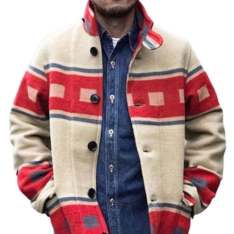 Men's Classic Casual Printed Multi-Pocket Button-Down Jacket 9261096304824