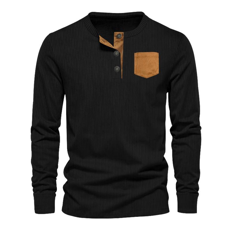 Men's Casual Corduroy Long Sleeve Henley T-Shirt 9261141065912