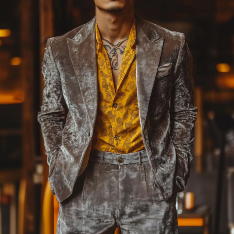Men's Stylish Casual Single-breasted Velvet Blazer 9877925691576