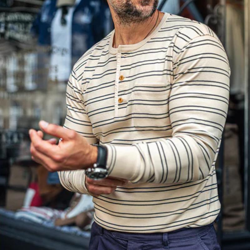 Men's Classic Casual Horizontal Striped Long Sleeve T-Shirt 9273157779640