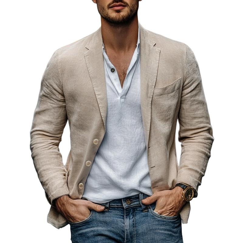 Men's Casual Cotton Linen Lapel Single-breasted Slim-fit Blazer 9877644542136