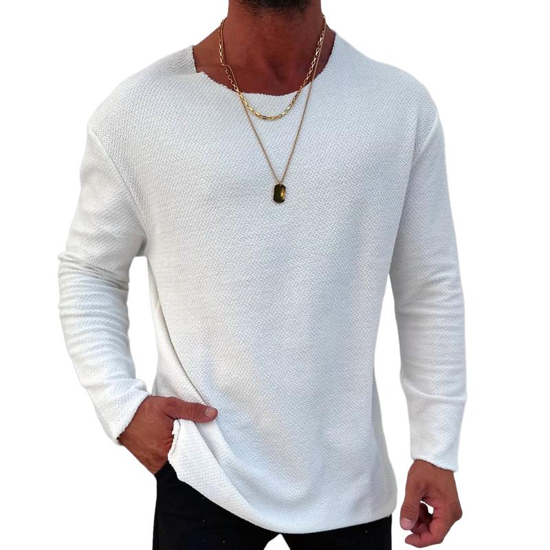 Men's Fashion Solid Color Round Neck Long Sleeve T-shirt 9268188184760