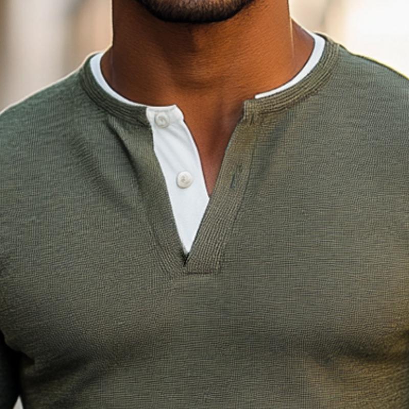 Men's Vintage Casual Waffle Henley Neck Long Sleeve T-Shirt 9873517838520