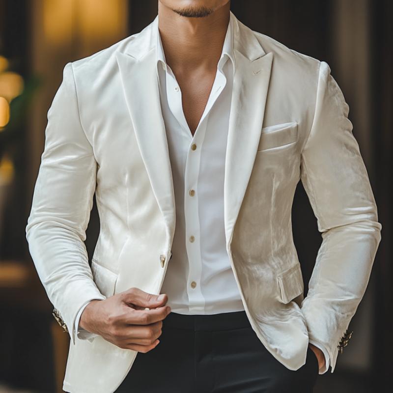 Men's Classic Casual Single-Breasted Slim Fit Velvet Blazer 9887360254136