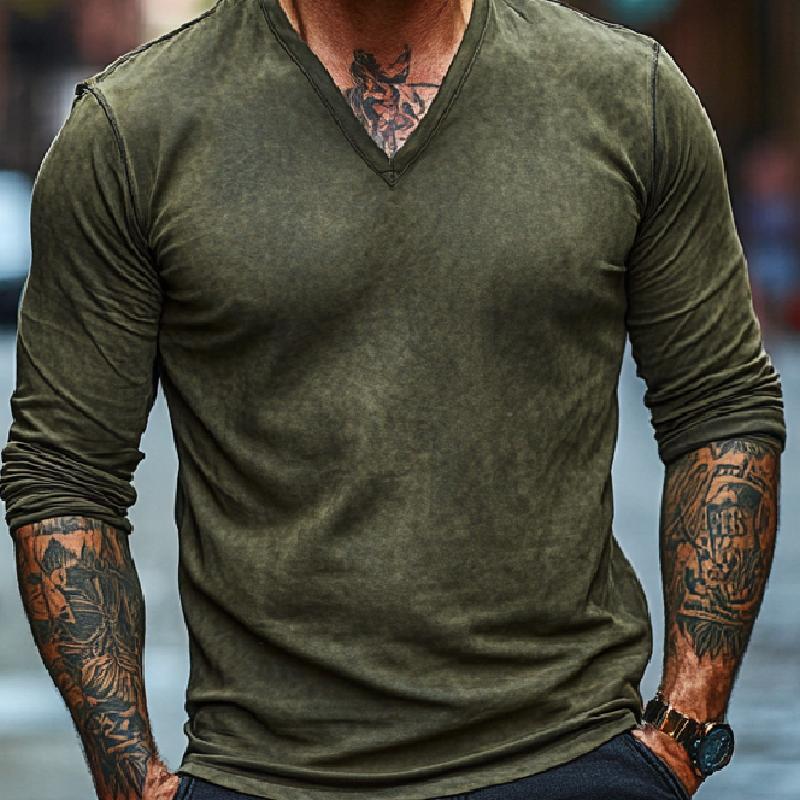 Men's Classic All-match V-neck Long-sleeved T-shirt 9273156534456