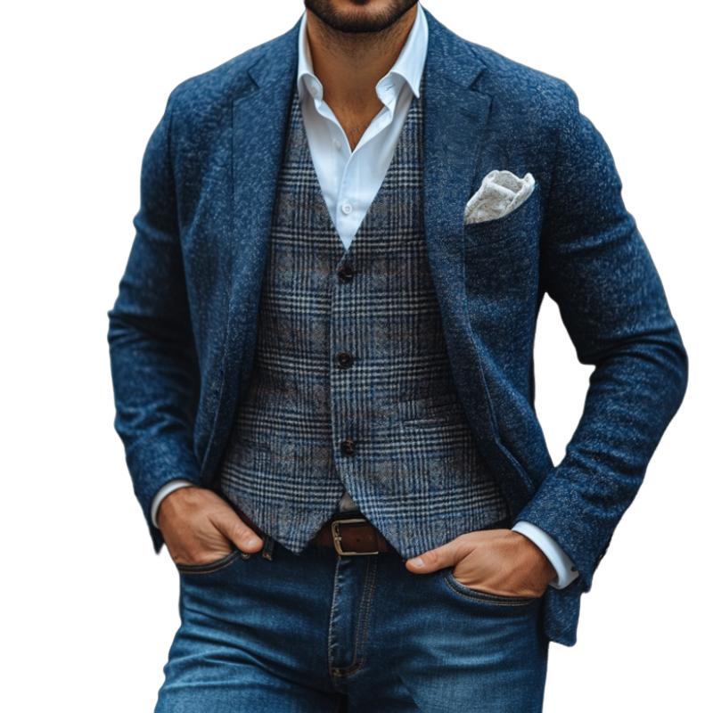Men's Retro Casual Heathered Straight Shoulder Blazer 9273158140088