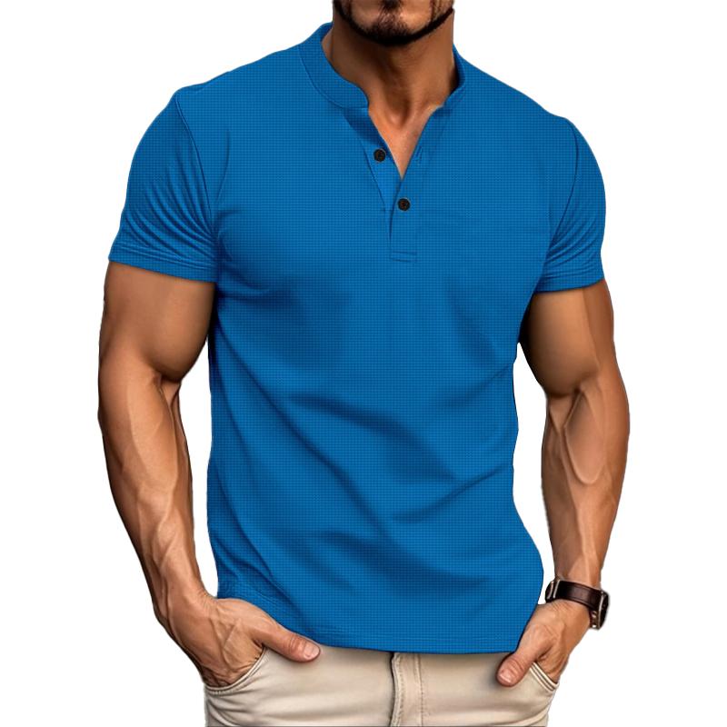 Men's Solid Waffle Henley Collar Short Sleeve Casual T-shirt 9261125206200