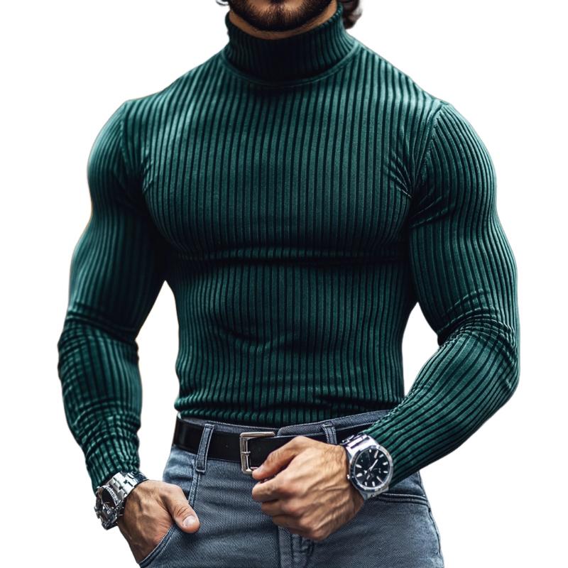 Men's Retro Casual Striped High Neck Long Sleeve T-Shirt 9886819549368