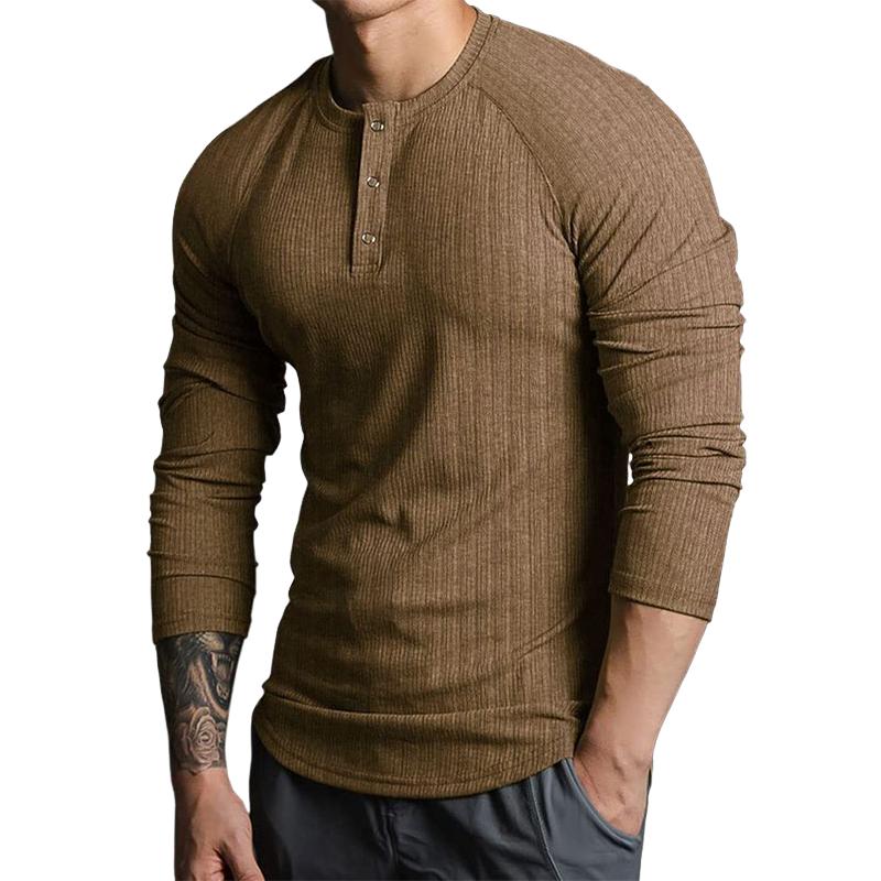 Men's Vintage Casual Henley Collar Striped Long Sleeve T-Shirt 9261140771000