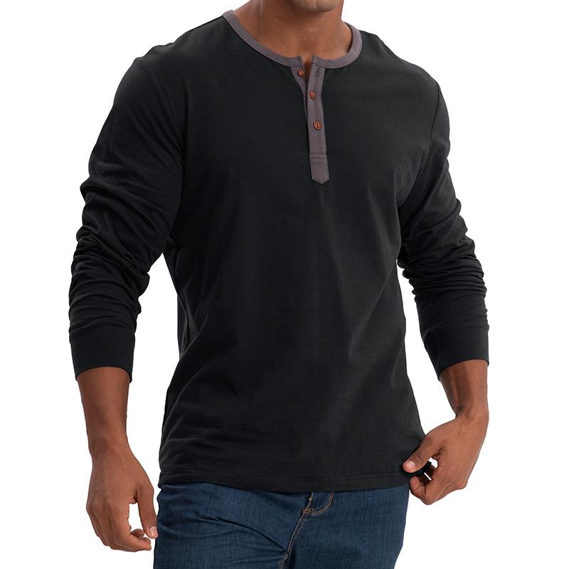 Men's Casual Colorblock Round Neck Button Neck Long Sleeve T-Shirt 9261140672696
