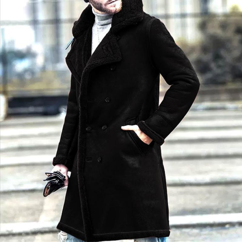 Men's Suede Stitching Plush Mid-Length Coat 9261105119416