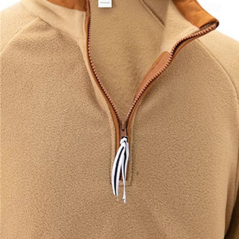 Men's Casual Solid Color Polar Fleece Half-Zip Stand Collar Long-Sleeved Sweatshirt 9268188905656