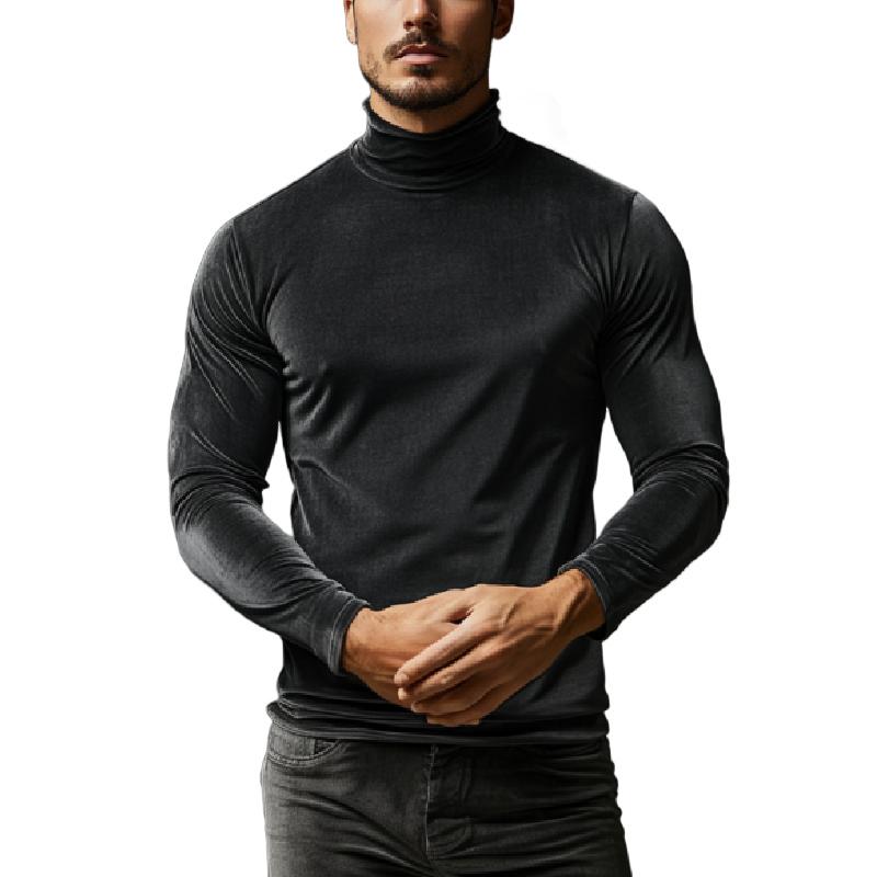 Men's Casual Turtleneck Slim Fit Velvet Long Sleeve T-Shirt 9271925571768