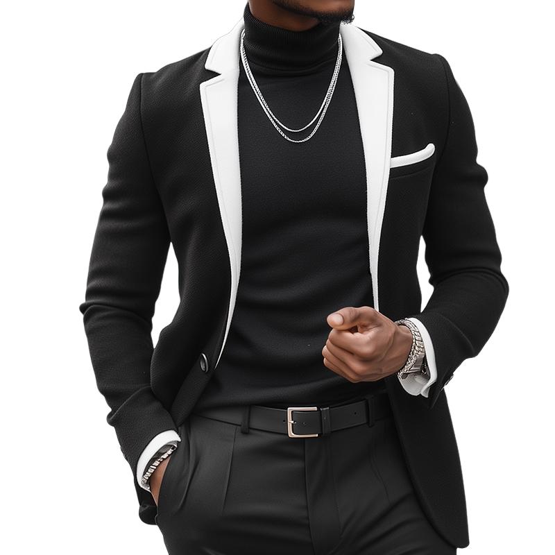 Men's Retro Casual Colorblock Single Breasted Blazer 9885838639288
