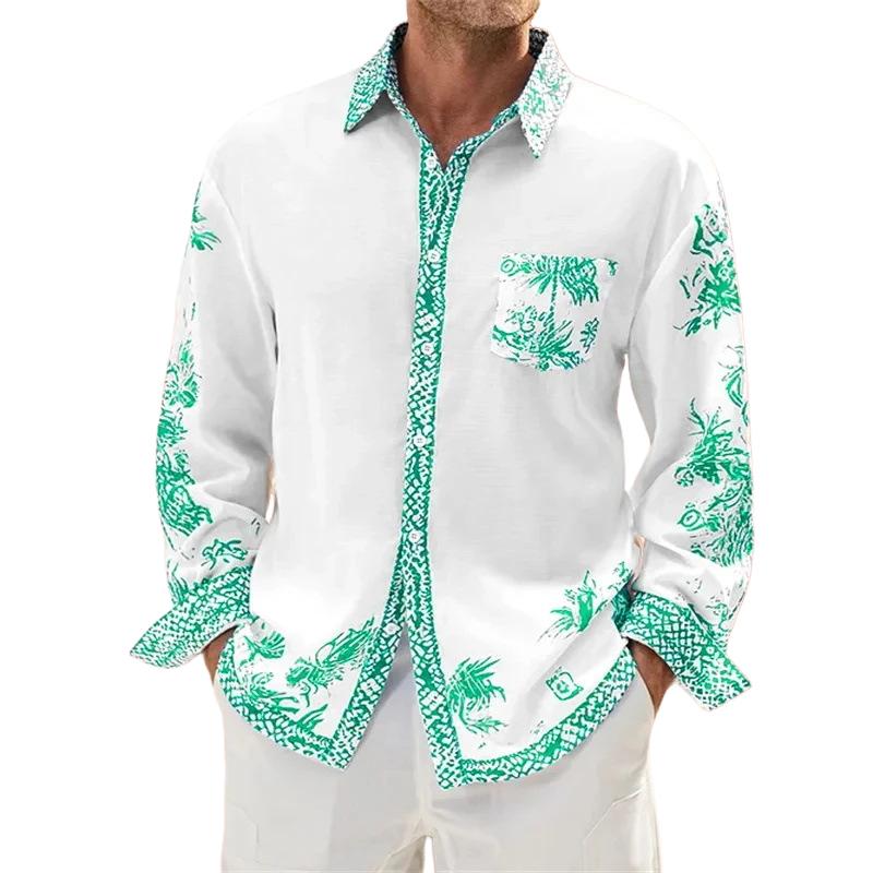 Men's Casual Hawaiian Print Long Sleeve Shirt 9261796819128