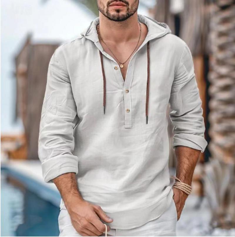 Men's Casual Cotton Blended Pullover Hooded Long Sleeve Shirt 9261820543160
