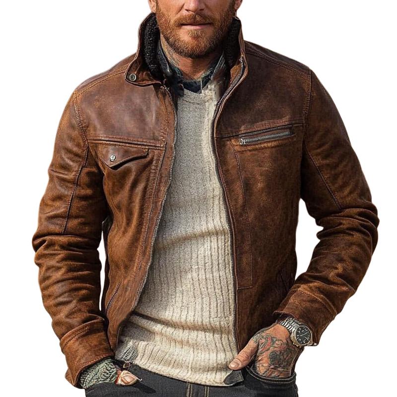 Men's Vintage Stand Collar Zip-Up Jacket 9269591802040