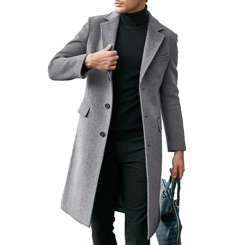 Men's Notch Lapel Plain Slim Fit Mid-Length Coat 9261101318328
