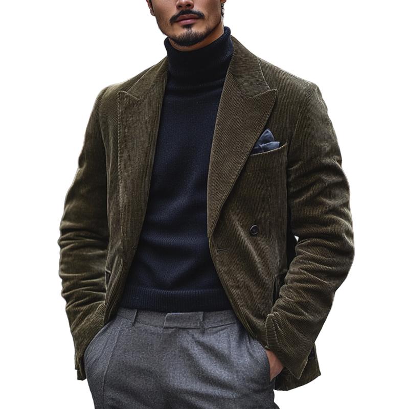 Men's Vintage Army Green Corduroy Blazer 9877215641784