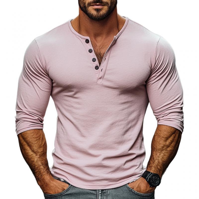 Men's Casual Cotton Henley Collar Slim Fit Long Sleeve T-Shirt 9880239177912