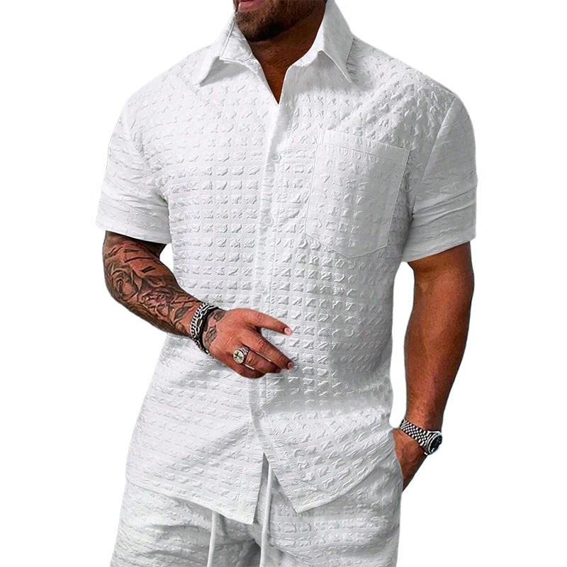 Men's Solid Color Checkered Short Sleeve Shirt 9261781450936