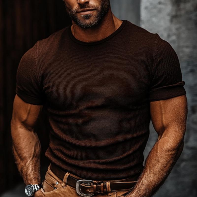 Men's Vintage Cotton Blended Round Neck Slim Short Sleeve T-Shirt 9877644083384