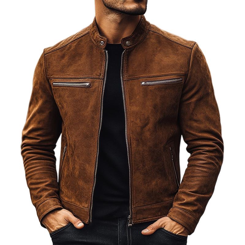 Men's Vintage Stand Collar Suede Jacket 9887383683256