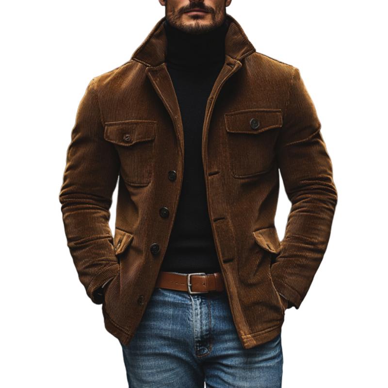 Men's Vintage Corduroy Lapel Multi-Pocket Loose Work Jacket 9261083033784