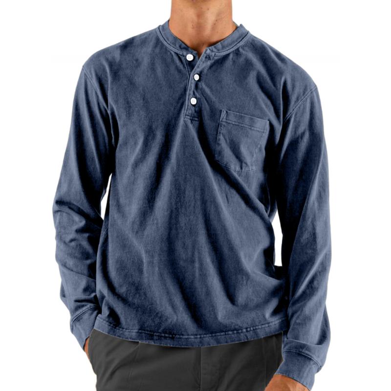 Men's Casual Henley Collar Loose Long Sleeve T-Shirt 9261142606008