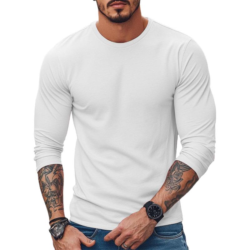 Men's Casual Cotton Blended Round Neck Slim Fit Long Sleeve T-Shirt 9261128384696