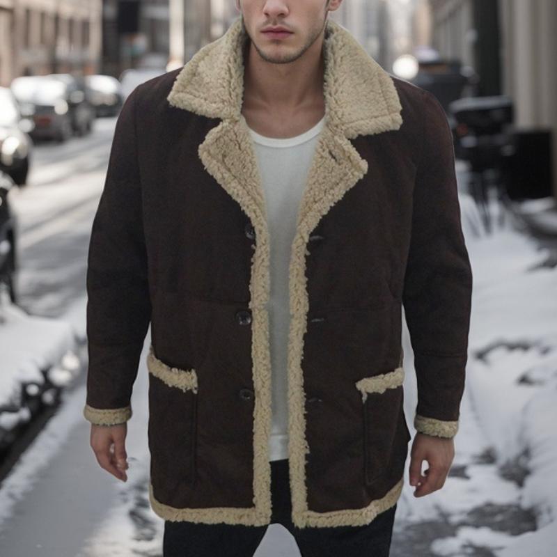 Men's Solid Color Shearling Coat 9261104136376