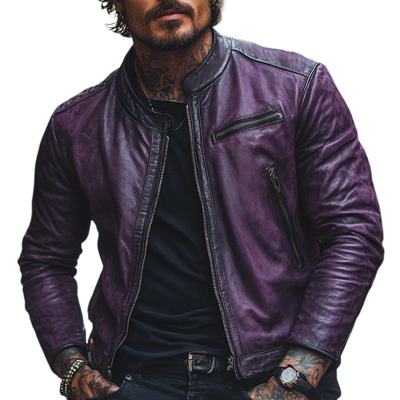 Men's Classic All-match Stand Collar Leather Jacket 9274151436472