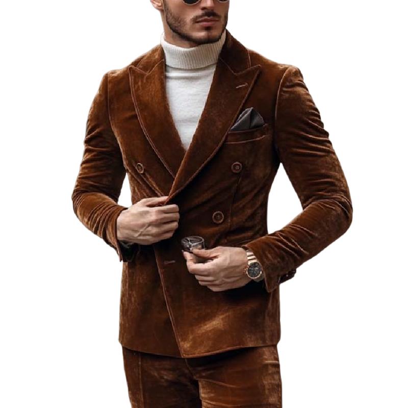 Men's Classic Vintage Double Breasted Slim Fit Velvet Blazer 9271925407928