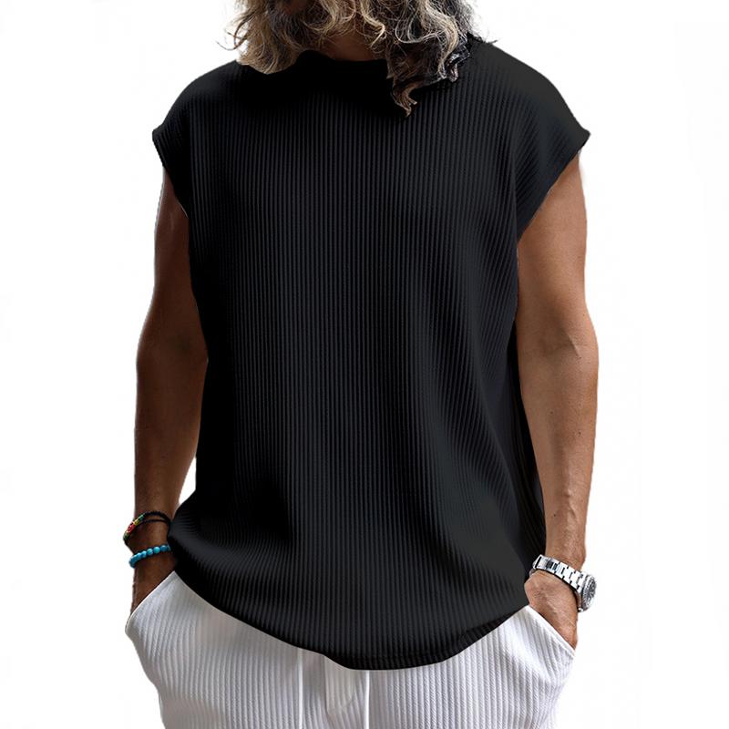 Men's Solid Color Vertical Stripes Round Neck Sleeveless T-shirt 9261144637624