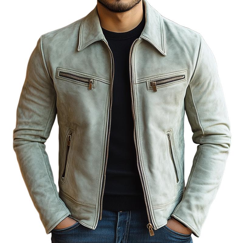 Men's Fashion Leather Lapel Zipper Biker Jacket 9887383060664