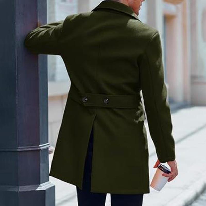Men's Solid Color Notch Lapel Double Breasted Mid-length Casual Coat 9261104365752