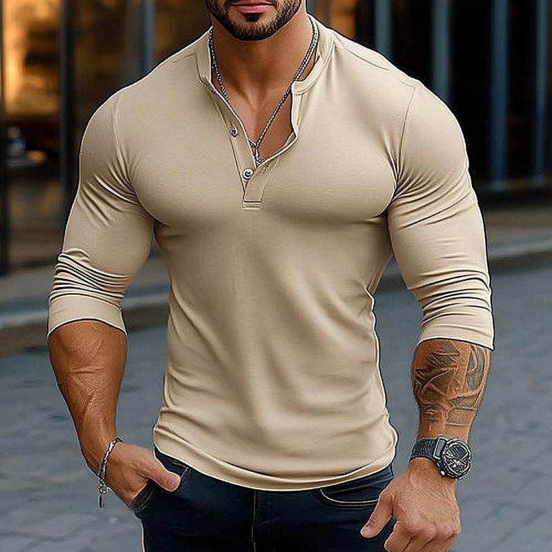 Men's Casual Cotton Henley Collar Slim Fit Long Sleeve T-Shirt 9260832850104