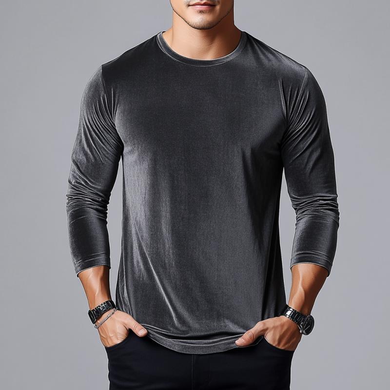 Men's Classic Casual Slim Fit Velvet Long Sleeve T-Shirt 9274150912184