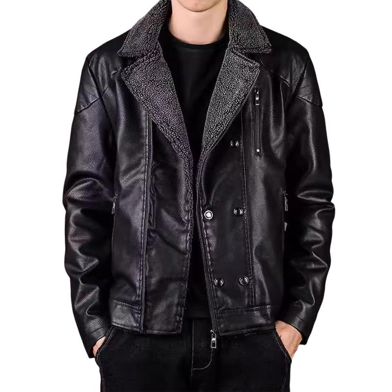 Men's Vintage Leather Fleeve Warm Zipper Slanted Placket Blazer 9268189855928