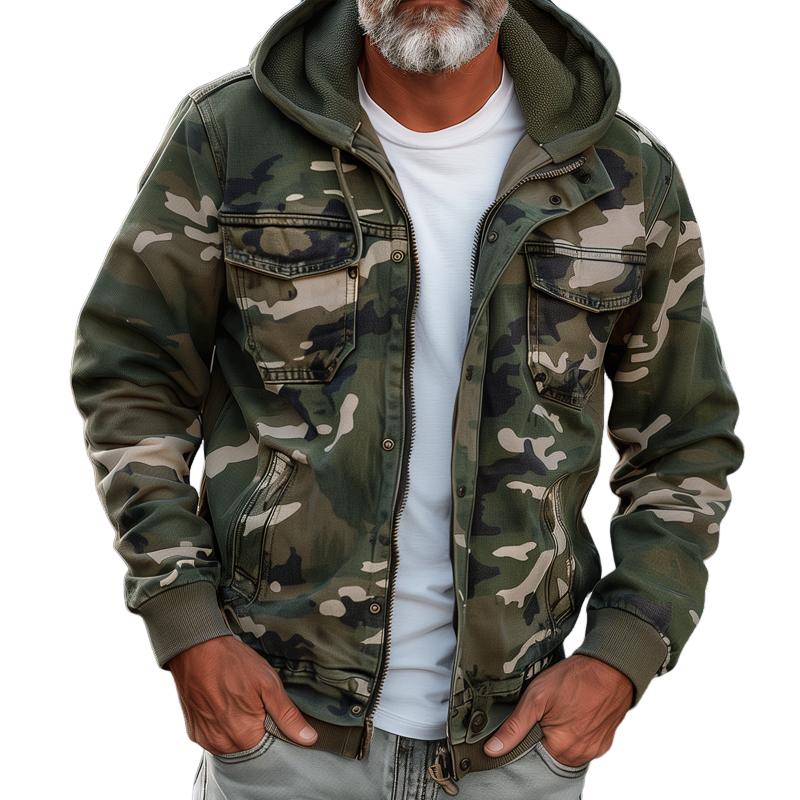 Men's Camouflage Hooded Multi-pocket Zip Cargo Jacket 9261077430456