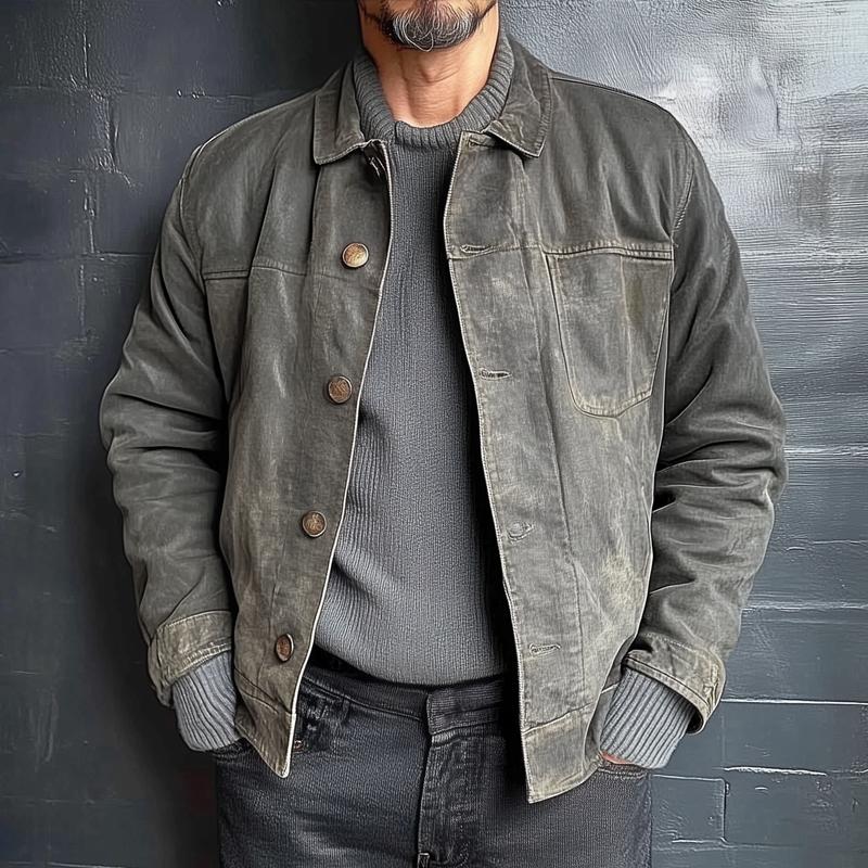 Men's Retro Denim Lapel Single Breasted Casual Jacket 9261094371512