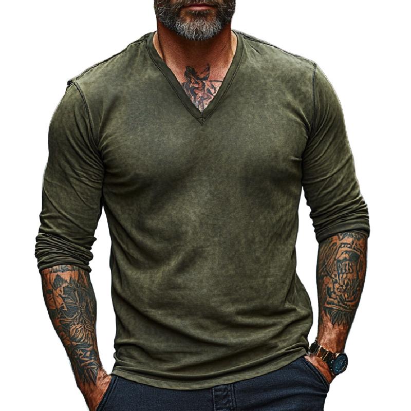 Men's Classic All-match V-neck Long-sleeved T-shirt 9273156534456
