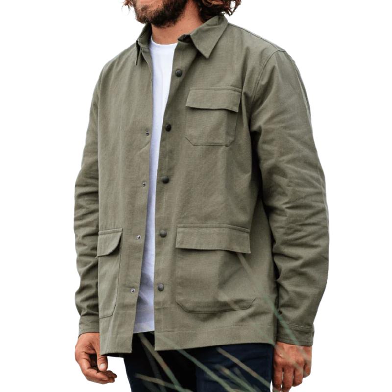 Men's Casual Canvas Lapel Flap Pocket Loose Jacket 9880239472824
