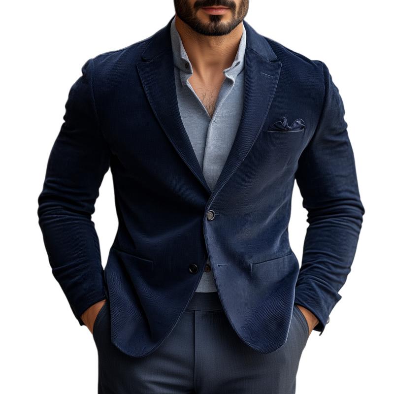 Men's Fashion Solid Color Corduroy Peak Lapel Two Buttons Casual Blazer 9886818468024