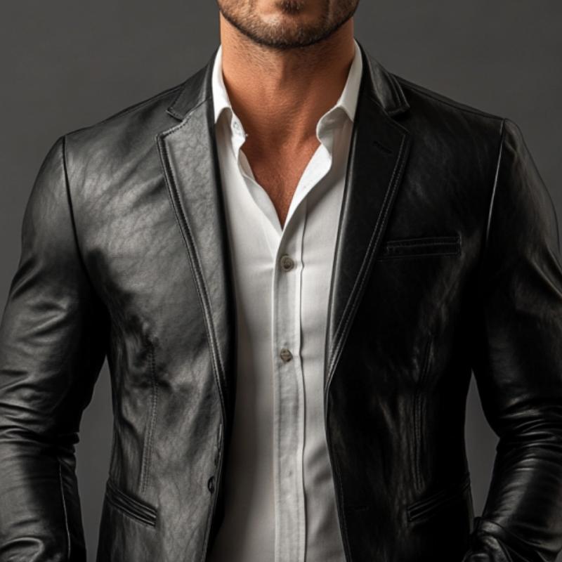 Men's Classic Vintage Slim Fit Leather Blazer 9274150748344