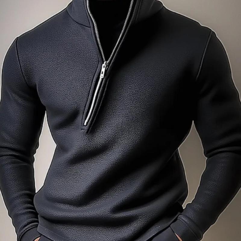 Men's Stand Collar Zipper Leather Sweatshirt 9887361794232